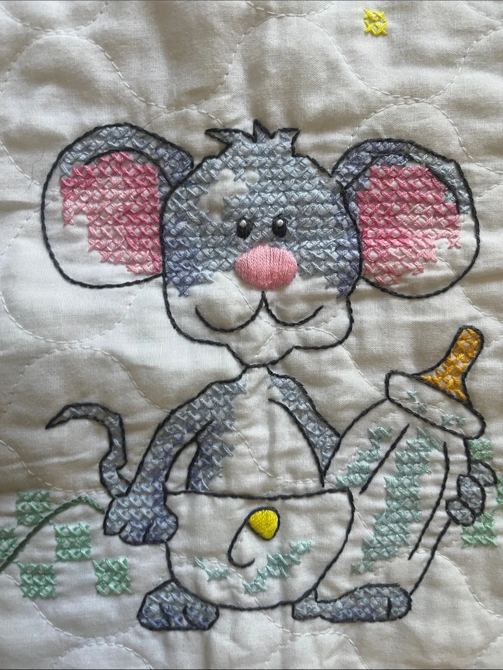 Handmade Cross Stitch Quilt Approx. 34” x 43”